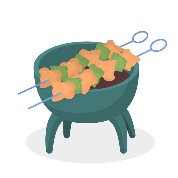 矢量插图的金属野餐烧烤与烧烤在它，孤立在白色的背景图片下载