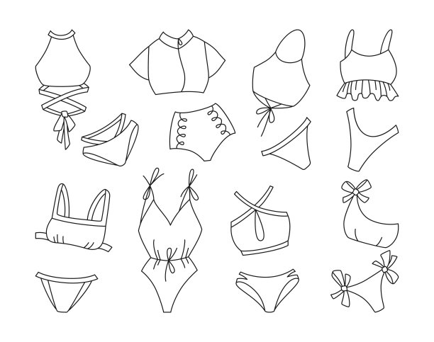 内衣泳装黑色线集泳装向量图片下载
