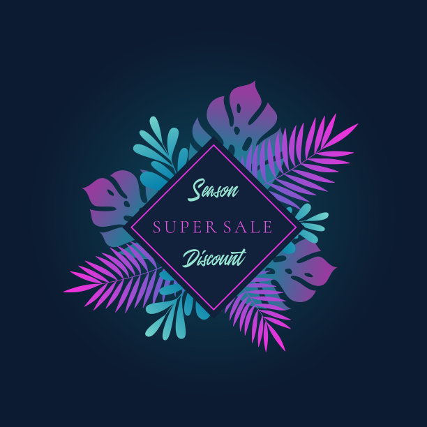 荧光梯度怪物棕榈热带叶图片下载