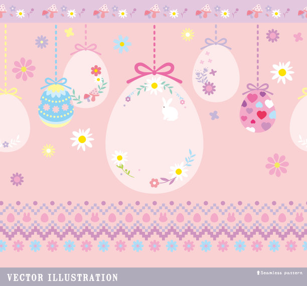 复活节插图向量，一套复活节设计元素。鸡蛋，兔子，郁金香，宝宝，鸡蛋，兔子，大收集的花，树叶，兔子和春天的象征图片下载