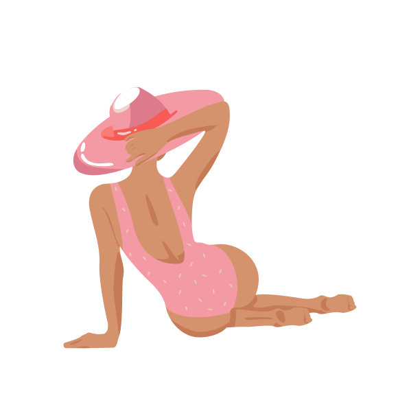 有吸引力的女孩插图从后面的粉红色泳装。夏天的概念图片下载