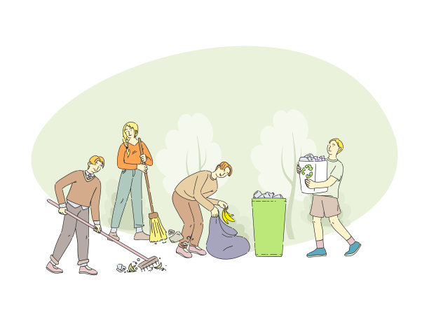 一群人把垃圾袋、垃圾桶里的垃圾捡起来。志愿者清理垃圾。人们进行垃圾收集、分类和回收。图片下载