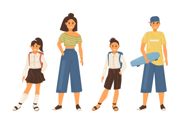 家庭的孩子用书包上学，男孩用滑板图片下载