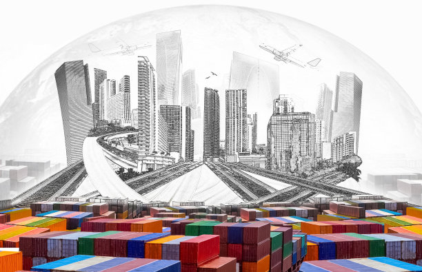 进口或出口工业集装箱货轮。摘要设计背景、卡车及运输。高速公路和交付。物流的概念图片下载