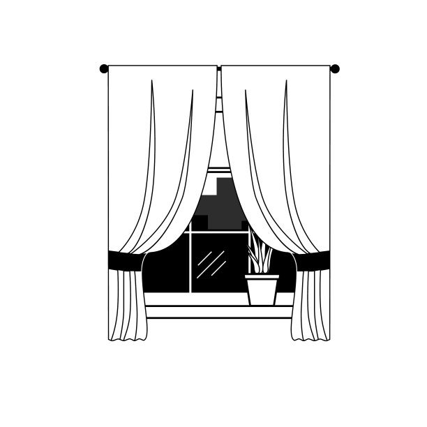 有窗帘的窗户和盆栽的室内植物图片下载