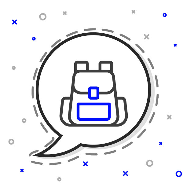 行徒步背包图标孤立在白色背景。野营和登山背包。色彩斑斓的轮廓的概念。向量图片下载