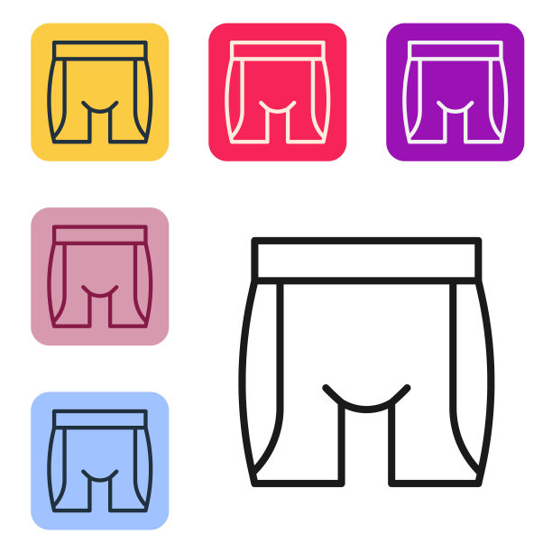 黑色线自行车短裤图标孤立在白色背景。设置图标的颜色方形按钮。向量图片下载