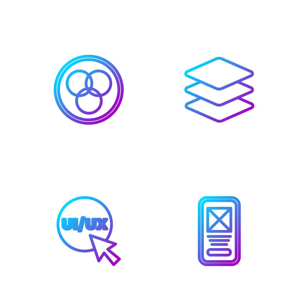 设置线条UI或UX设计，RGB和CMYK颜色混合和层。渐变颜色图标。向量图片下载