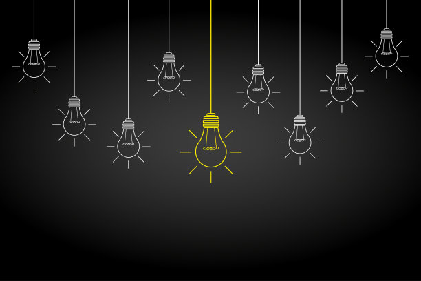 好主意。横幅灯泡想法概念，创意概念灯泡绘制的股票。平的风格。向量图片下载