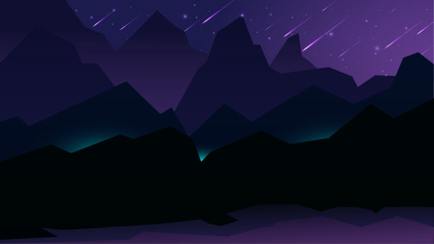 紫色山脉在夜晚的背景矢量插图。图片下载