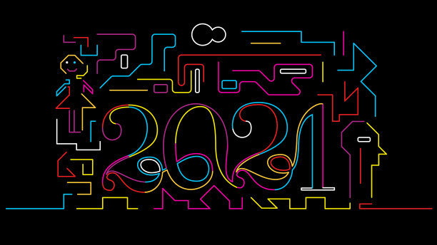 黑色背景与数字2021新年矢量插图。图片下载