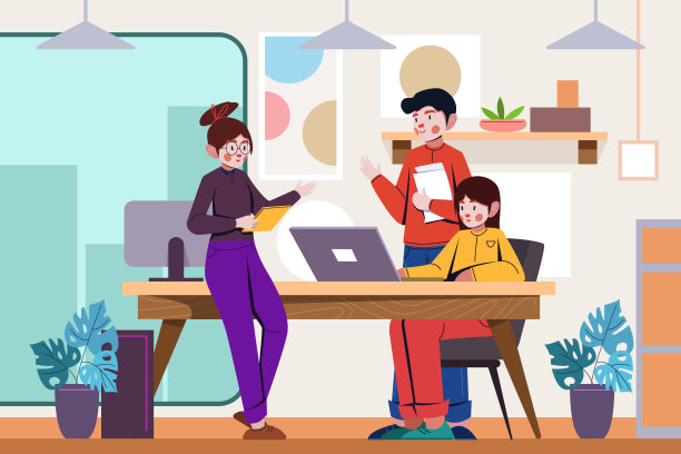 平手绘制的共同工作空间矢量插图图片下载