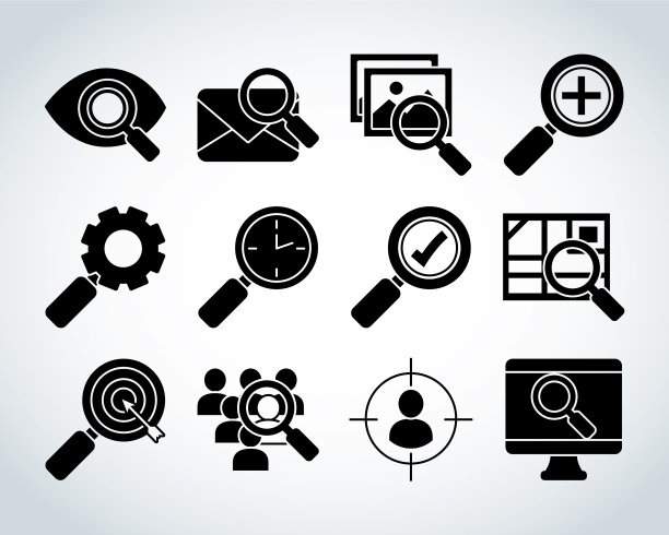 放大镜和搜索图标设置剪影图片下载