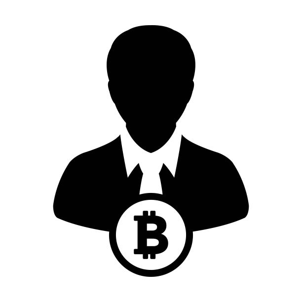 比特币图标矢量加密货币符号与男性个人档案头像数字货币在一个字形象形图图片下载