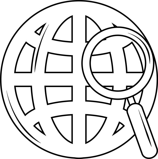 搜索世界地图放大镜，线条风格图片下载