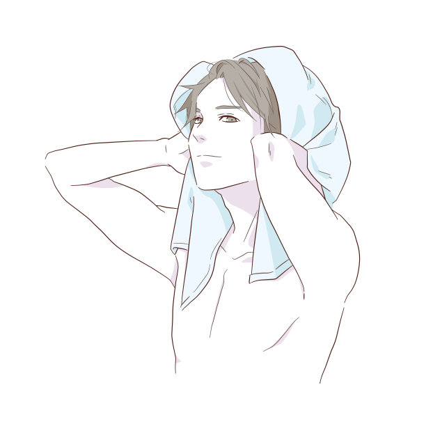 图片说明一个男人用毛巾擦他的头。向量。图片下载