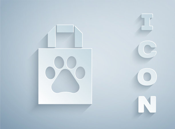 剪纸购物袋宠物图标孤立在灰色图片下载