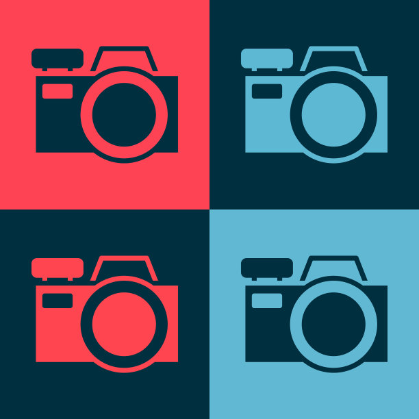 波普艺术摄影相机图标孤立在颜色上图片下载