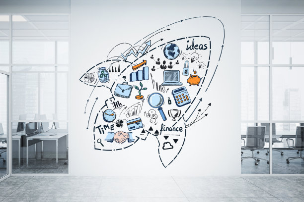 火箭上的涂鸦素描，各种各样的图标。办公室的会议室图片下载