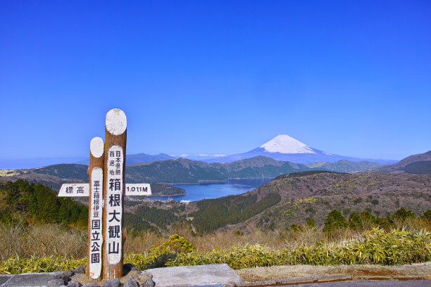 富士山、阿什湖以及从岱观山上看到的标志图片下载