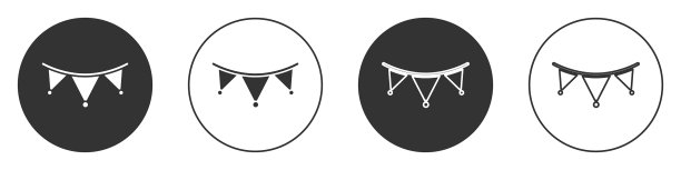 黑色狂欢节花环与旗帜图标孤立图片下载