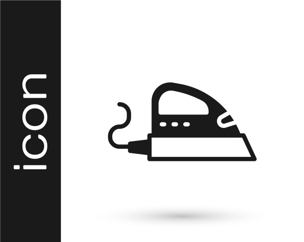 黑色电熨斗图标隔离在白色上图片下载