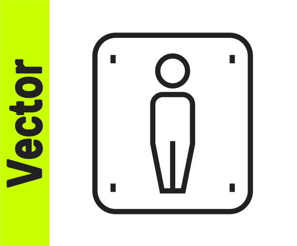 黑线男性厕所图标孤立在白色上图片下载