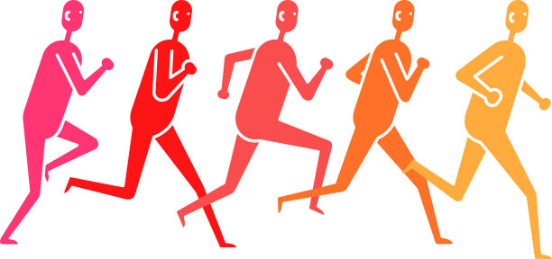 五彩缤纷的人们在白色上跑动姿势各异图片下载