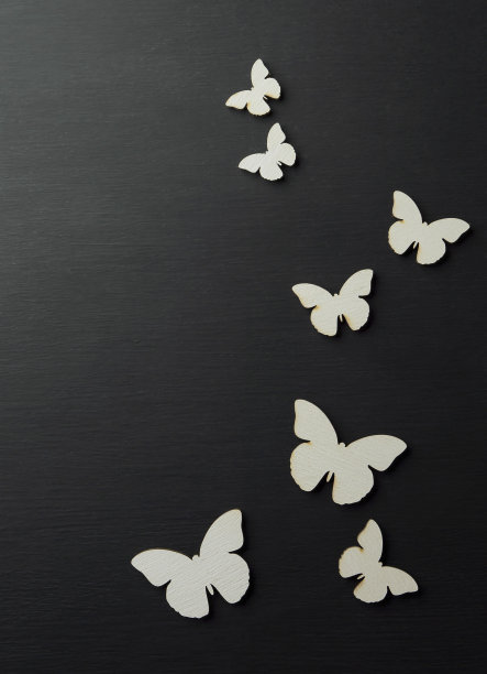 春天的背景是蝴蝶。黑色背景上的春天装饰。俯视图，平放，复制空间图片下载