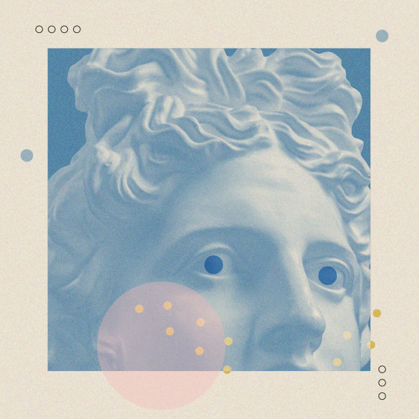 艺术拼贴与古董雕刻阿波罗的脸和数字，几何形状。美丽、时尚、健康为主题。科学，研究，发现，技术概念。电子杂志的文化。波普艺术风格。图片下载