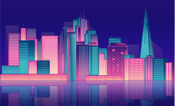 夜市霓虹灯光美国SAN市中心图片下载