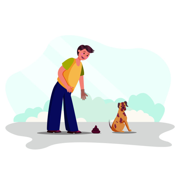 男子清理粪便后，她的狗矢量插图图片下载