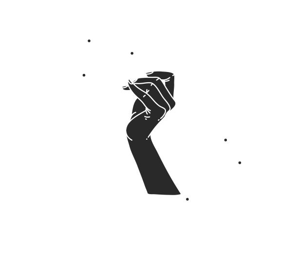 手绘矢量抽象股票平面图形插图与标志元素，女子魔术黑色剪影手触摸品牌简单风格，孤立在白色背景图片下载