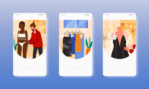 试衣间。时尚产业，演艺事业。移动应用屏幕，矢量网站横幅模板。UI，网站设计。图片下载