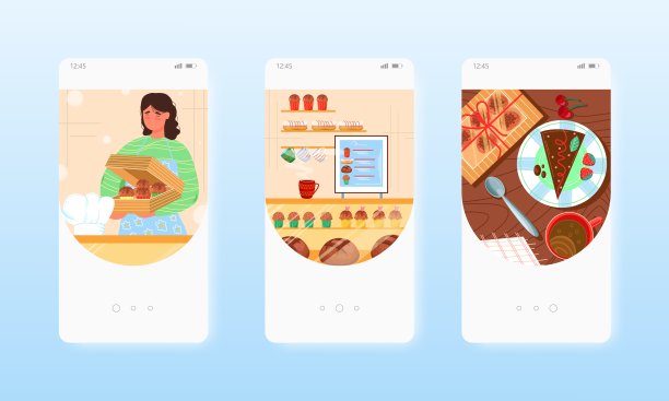 糕点师卖蛋糕，甜糕点。移动应用屏幕，矢量网站横幅模板。UI，网站设计。图片下载