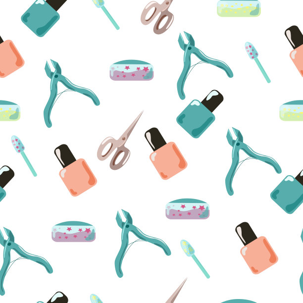 无缝模式与美甲工具和指甲油图片下载