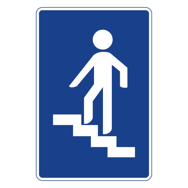 蓝色和白色的矩形交通信号，孤立在白色背景上。人行天桥图片下载