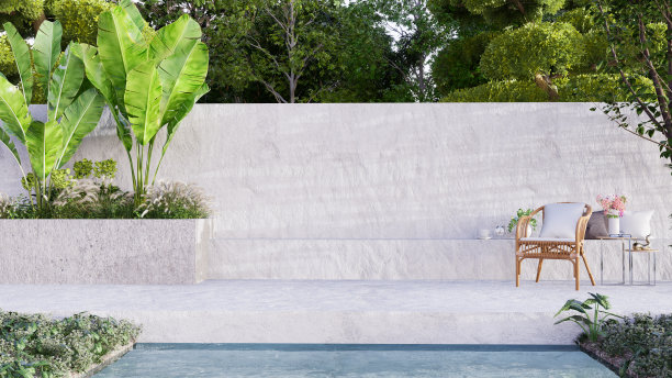 现代阁楼风格的室外休息区混凝土天井。图片下载