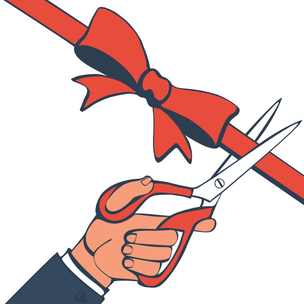 剪刀在男人手中剪红丝带矢量图片下载