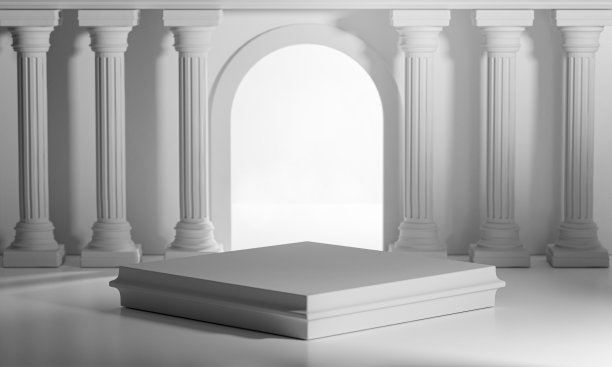 广场讲台明亮闪亮的门经典柱柱柱廊3D渲染图片下载