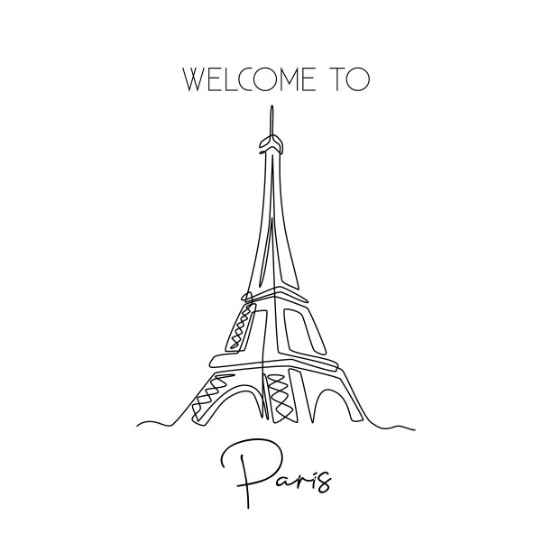 单线画埃菲尔铁塔地标图片下载