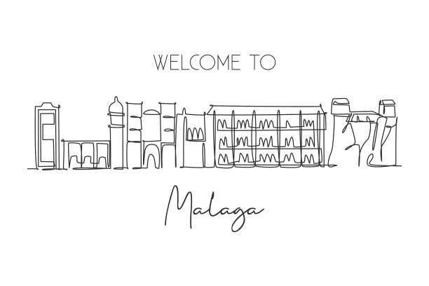 马拉加城市的天际线是一条连续的线图片下载