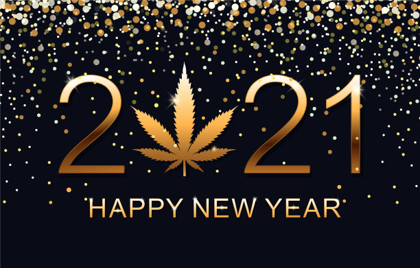 2021年新年快乐，大麻叶为背景图片下载
