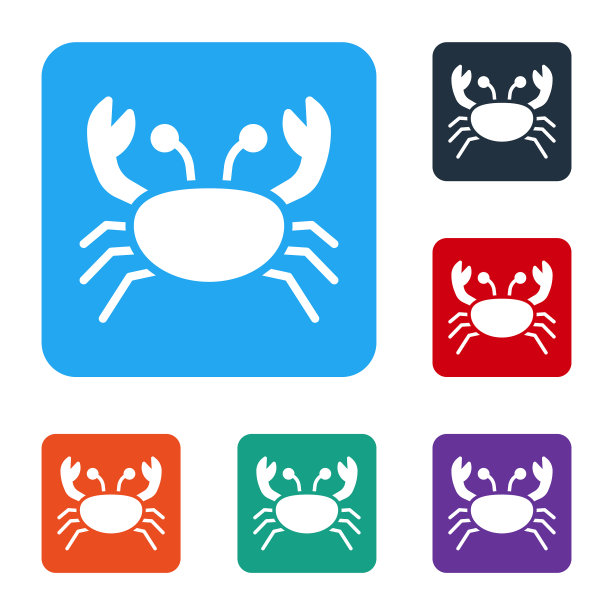 白色螃蟹图标孤立在白色背景设置图片下载