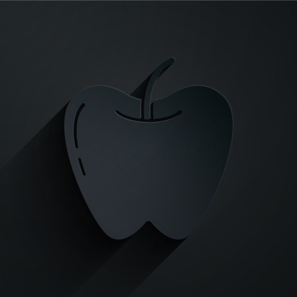 剪纸苹果图标孤立在黑色背景图片下载