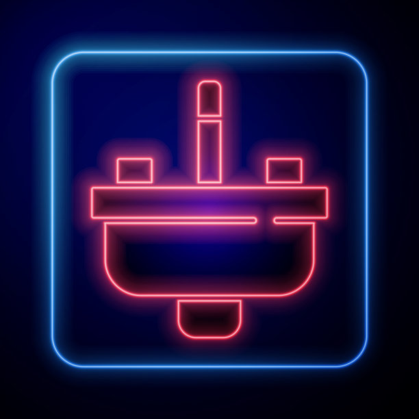 发光的霓虹灯面盆与水龙头图标图片下载