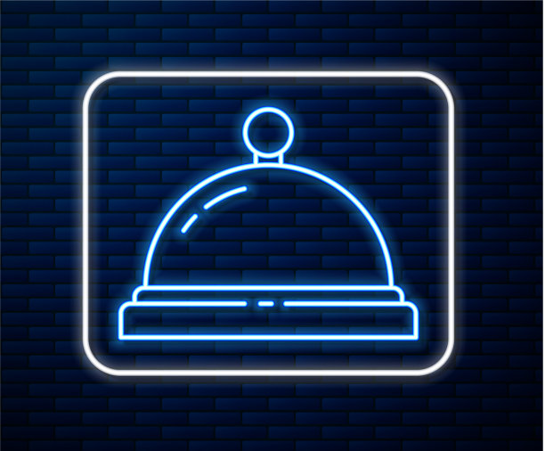 闪烁的霓虹灯线酒店服务钟图标孤立图片下载