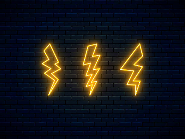霓虹灯闪电套。高压雷电霓虹灯。放电的象征。横幅设计，明快的广告图片下载