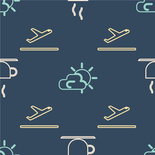 设定等距咖啡杯飞机起飞和太阳图片下载