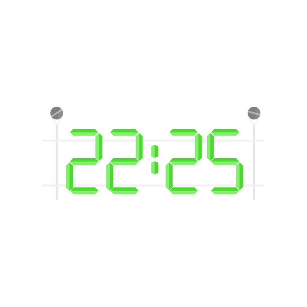 框架上有一个巨大的绿色数字时钟。在公共场所使用的带有衣架的钟。平面向量插图图片下载